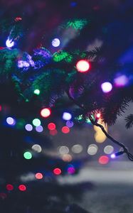 Превью обои елка, гирлянда, огни, блики, новый год, рождество