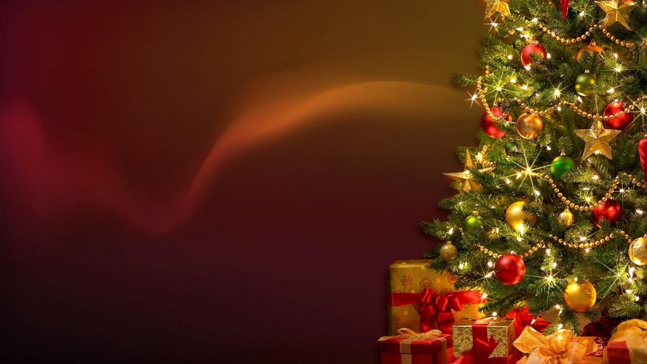 Обои елка, гирлянда, подарки, украшения, праздник, новый год