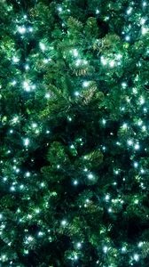 Превью обои елка, гирлянда, свечение, новый год, рождество, фон
