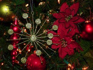 Превью обои елка, игрушки, шары, украшения, праздник, новый год