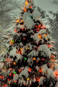 Превью обои елка, игрушки, свет, снег