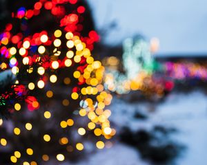 Превью обои елка, огни, боке, размытость, новый год