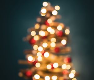 Превью обои елка, огни, размытость, боке, новый год, рождество