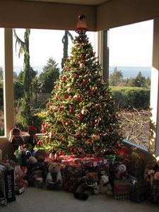 Превью обои елка, подарки, игрушки, дом, стекло, праздник, рождество