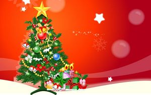 Превью обои елка, подарки, звезда, снежинки, праздник, рождество