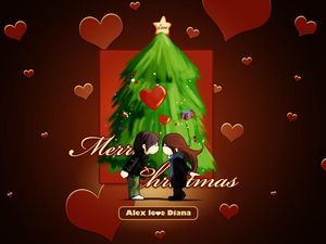 Превью обои елка, рождество, пожелания, пара, сердца, поцелуй, настроение, любовь