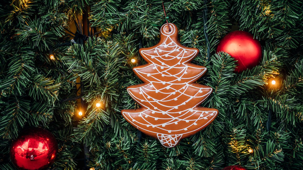 Обои елка, украшения, гирлянда, праздник, новый год, рождество