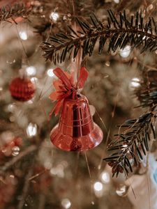 Превью обои елка, украшения, колокольчик, бант, новый год, рождество
