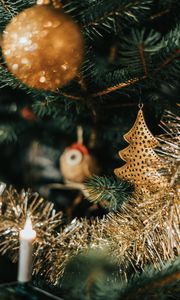 Превью обои елка, украшения, мишура, гирлянда, новый год, рождество