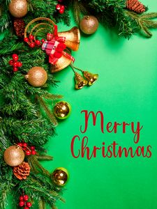 Превью обои елка, украшения, надпись, новый год, рождество, зеленый