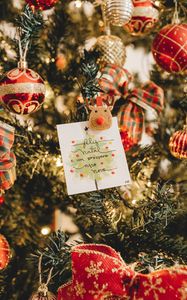Превью обои елка, украшения, открытка, новый год, рождество