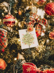 Превью обои елка, украшения, открытка, новый год, рождество