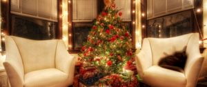 Превью обои елка, украшения, подарки, комната, кресла, рождество