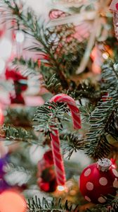 Превью обои елка, украшения, шары, леденец, новый год, рождество