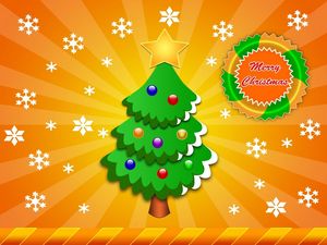 Превью обои елка, звезда, снежинки, лучи, рождество, праздник, надпись