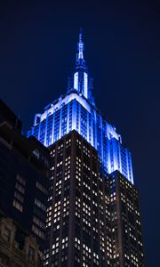 Превью обои empire state building, здание, архитектура, подсветка, ночь, темный, нью-йорк