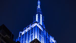 Превью обои empire state building, здание, архитектура, подсветка, ночь, темный, нью-йорк