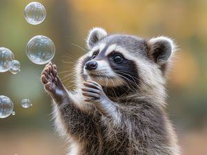 Превью обои енот, животное, пузыри, милый