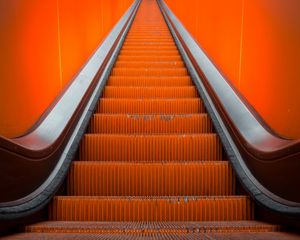 Превью обои эскалатор, лестница, оранжевый