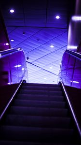 Превью обои эскалатор, лестница, подсветка, фиолетовый