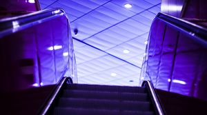 Превью обои эскалатор, лестница, подсветка, фиолетовый