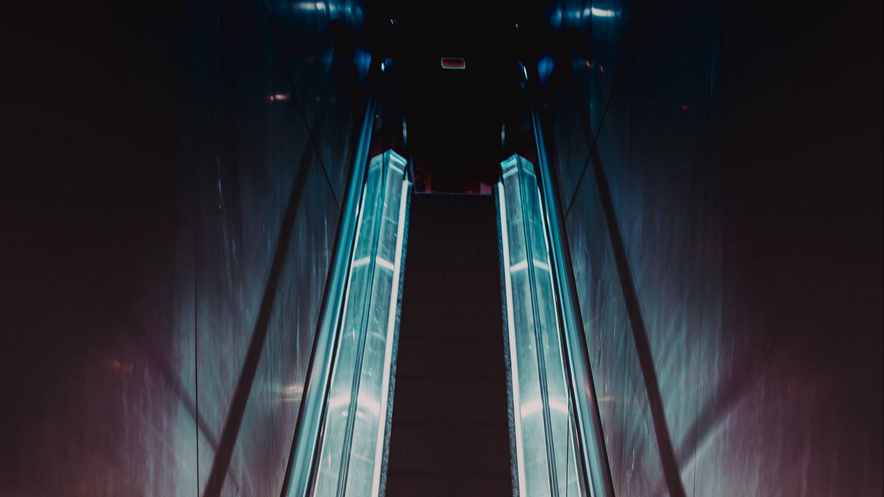 Обои эскалатор, подсветка, свет, метро, тоннель