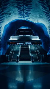Превью обои эскалатор, тоннель, метро, станция, темный