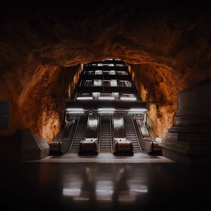 Превью обои эскалатор, тоннель, метро, темный