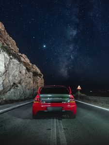 Превью обои evolution gtr, автомобиль, спойлер, вид сзади, звезды