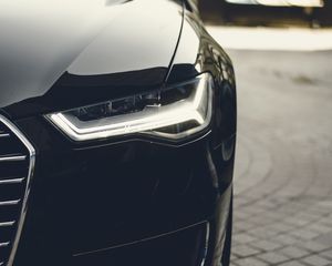 Превью обои фара, автомобиль, черный, вид спереди