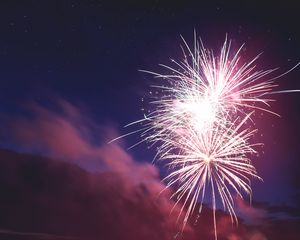 Превью обои фейерверк, искры, дым, ночь, праздник