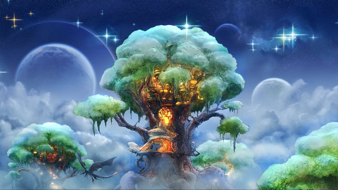Обои фэнтези, дерево, арт, волшебство