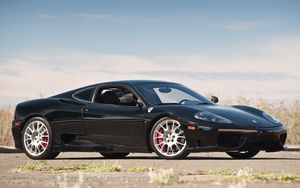 Превью обои ferrari 360, challenge stradale, черный, вид сбоку