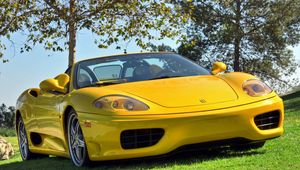 Превью обои ferrari 360, spider, желтый, кабриолет, вид спереди