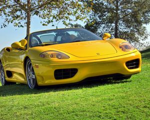 Превью обои ferrari 360, spider, желтый, кабриолет, вид спереди