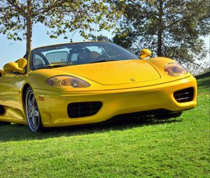 Превью обои ferrari 360, spider, желтый, кабриолет, вид спереди