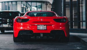 Превью обои ferrari 458, ferrari, автомобиль, спорткар, вид сзади, красный