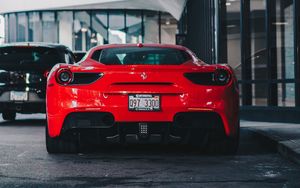 Превью обои ferrari 458, ferrari, автомобиль, спорткар, вид сзади, красный