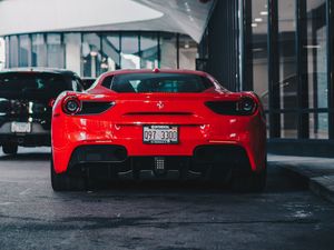 Превью обои ferrari 458, ferrari, автомобиль, спорткар, вид сзади, красный