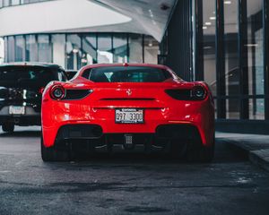 Превью обои ferrari 458, ferrari, автомобиль, спорткар, вид сзади, красный