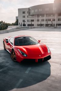 Превью обои ferrari 458, ferrari, автомобиль, спорткар, вид сбоку, красный, фары