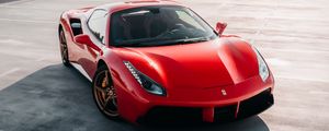 Превью обои ferrari 458, ferrari, автомобиль, спорткар, вид сбоку, красный, фары