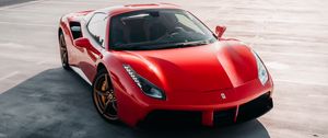 Превью обои ferrari 458, ferrari, автомобиль, спорткар, вид сбоку, красный, фары