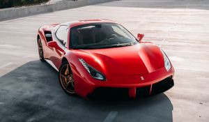Превью обои ferrari 458, ferrari, автомобиль, спорткар, вид сбоку, красный, фары