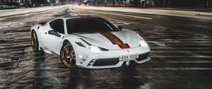 Превью обои ferrari 458, ferrari, автомобиль, белый, ночь, дорога