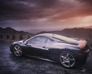 Превью обои ferrari, 458, italia, вид сбоку, черный