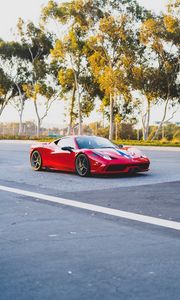 Превью обои ferrari 458 italia, ferrari, автомобиль, спорткар, красный, вид сбоку