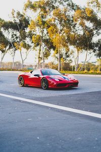 Превью обои ferrari 458 italia, ferrari, автомобиль, спорткар, красный, вид сбоку