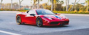 Превью обои ferrari 458 italia, ferrari, автомобиль, спорткар, красный, вид сбоку