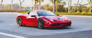 Превью обои ferrari 458 italia, ferrari, автомобиль, спорткар, красный, вид сбоку